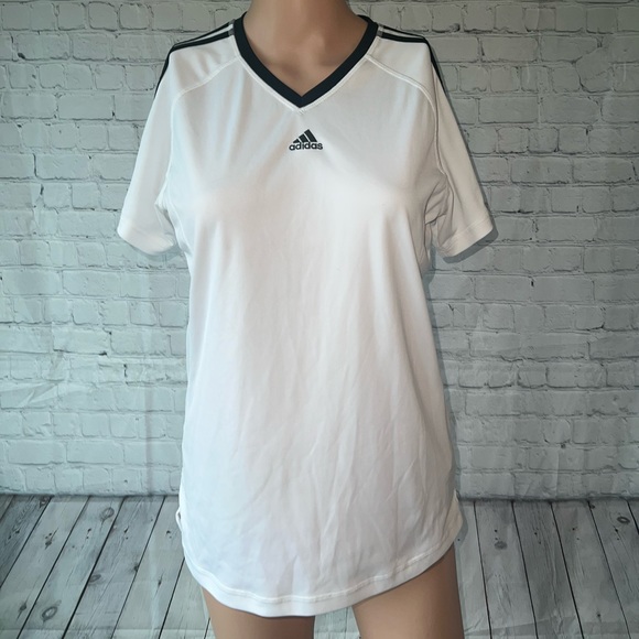 adidas Tops - Adidas White & Black Striped Shirt size M